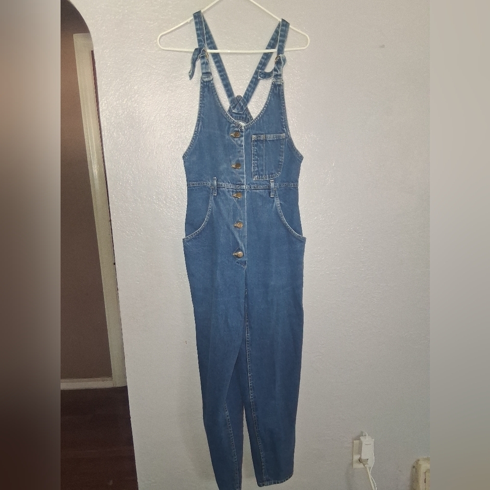Vintage 90's LEE Blue Denim Jeans Button Fly Bib Overalls Straight Leg  7